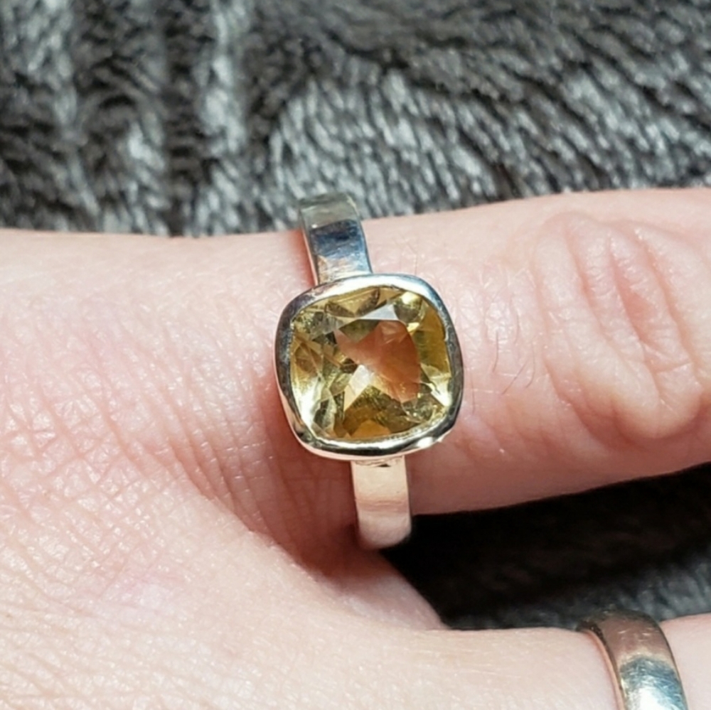 Natural Citrine Ring 925 Silver Sz. 8